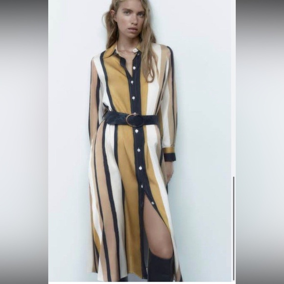 Zara NWOT Satin Striped Shirt dress - Picture 4 of 7